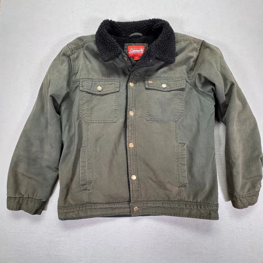 Coleman Mens Sherpa Lined Canvas Workwear Jacket‎ Olive Green Large WPL 12902